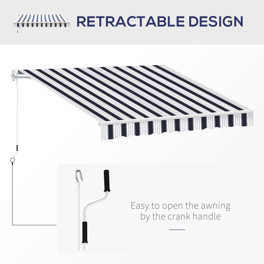 2.5m x 2m Garden Patio Manual Awning Canopy Sun Shade Shelter Retractable with Winding Handle Blue White