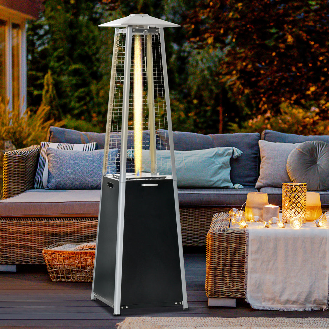 11.2KW Outdoor Patio Gas Heater Freestanding Pyramid Propane Heater Garden Tower w/ Wheels