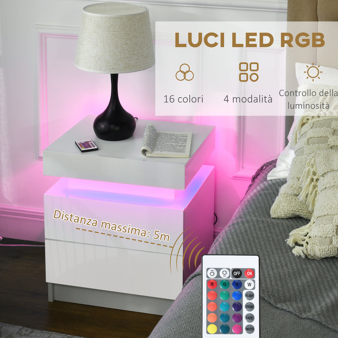 HOMCOM White Bedside Table with LED Light