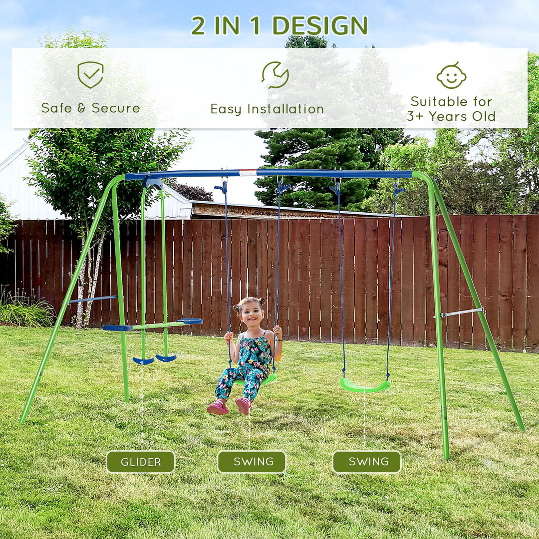 Metal Swings & Seesaw Set Double Seats with a Height Adjustable Children Outdoor Backyard Play Set for Toddlers Over 3 Years Old