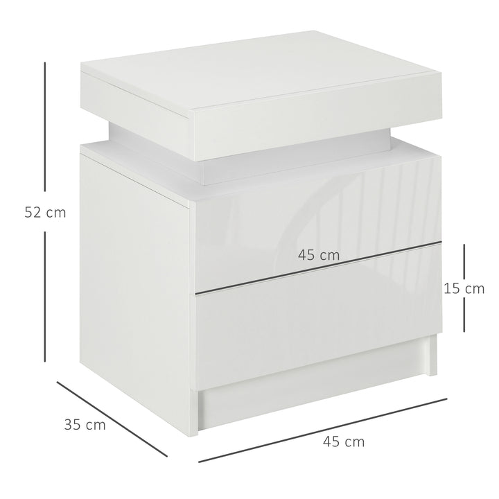 HOMCOM White Bedside Table with LED Light