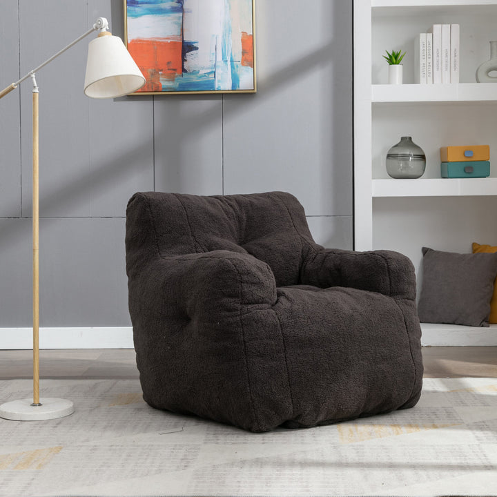 Soft Swivel Foam Bean Bag Armchair with Teddy Fabric and Ergonomic Backrest