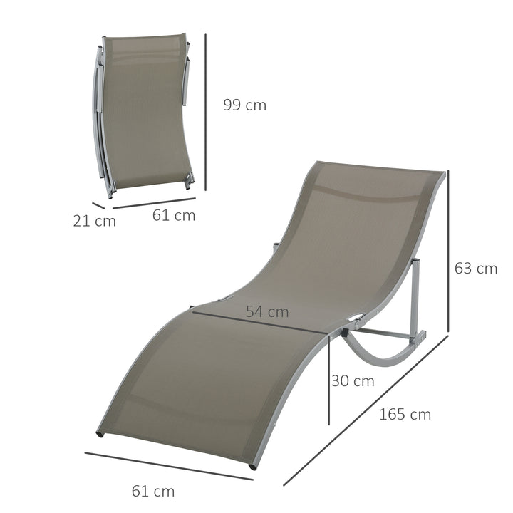 Set of 2 S-shaped Foldable Lounge Chair Sun Lounger Reclining Outdoor Chair for Patio Beach Garden Light Grey