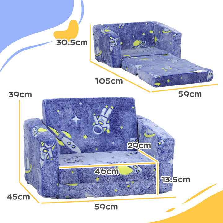 Childrens Sofa Beds 2 in 1 Kids Foldable Chair Bed with Glow in The Dark Cosmic Design