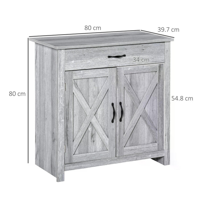 HOMCOM Farmhouse Sideboard: Grey Wood-Effect Storage Cabinet with Barn Doors