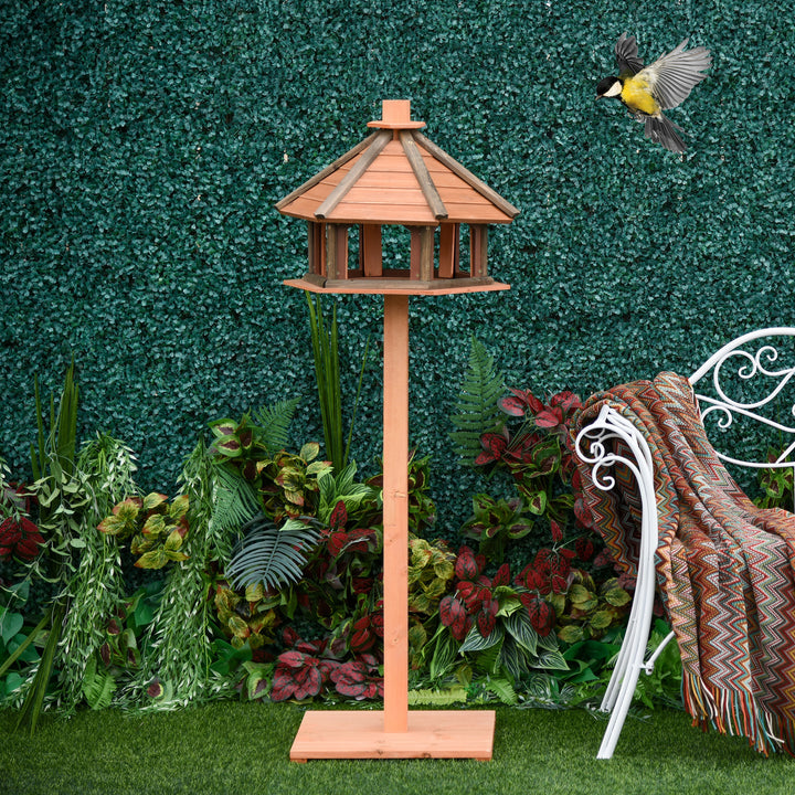 Wooden Bird Feeder Bird Table Bird House Playstand with Water-resistant Roof 130cm for Outside Use Brown