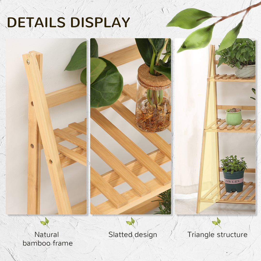 Outsunny Bamboo Plant Stand: 3-Tier Folding Display Shelf Rack