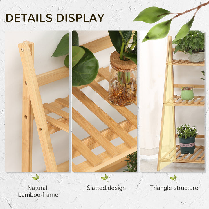 Outsunny Bamboo Plant Stand: 3-Tier Folding Display Shelf Rack