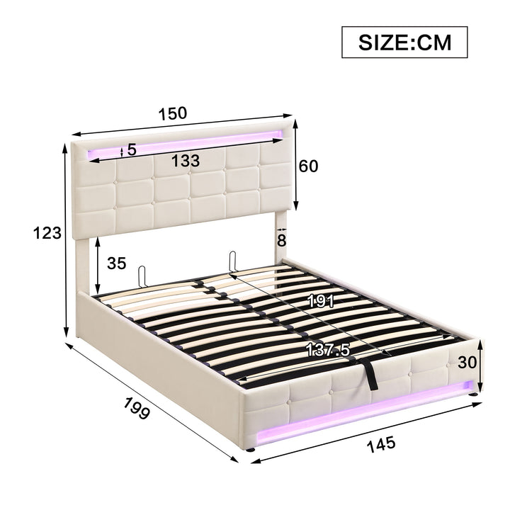 Upholstered Double Sofa Bed with Hydraulic Lift Storage