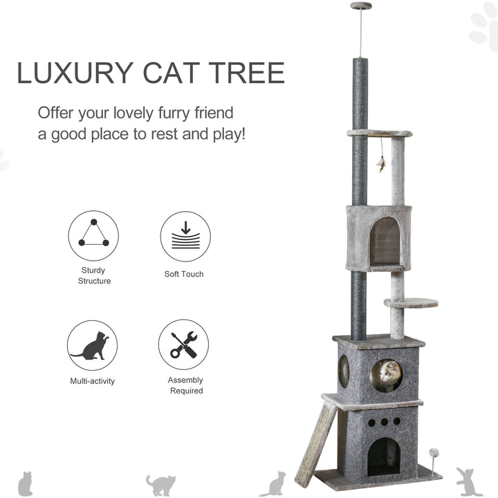 Cat Climbing Tree 255cm Adjustable Kitty Activity Centre Floor-to-Ceiling Climber with Double Condo