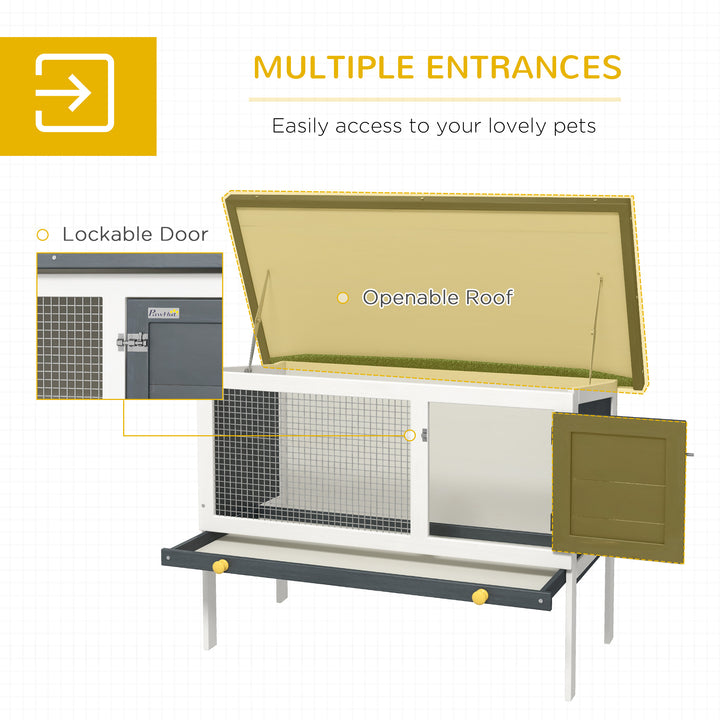 Wooden Pet House Rabbit Hutch Bunny Cage Small Animal Habitat w/ Dropping Tray Lockable Door Openable Water-resistant Roof