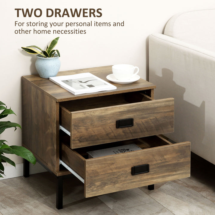 HOMCOM Retro Bedside Units: Metal Frame Side Tables with 2 Drawers