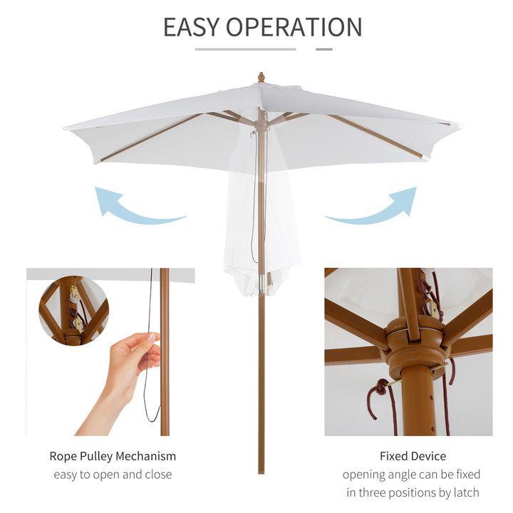 Wooden Patio Umbrella: 2.5m Garden Parasol with 6 Ribs