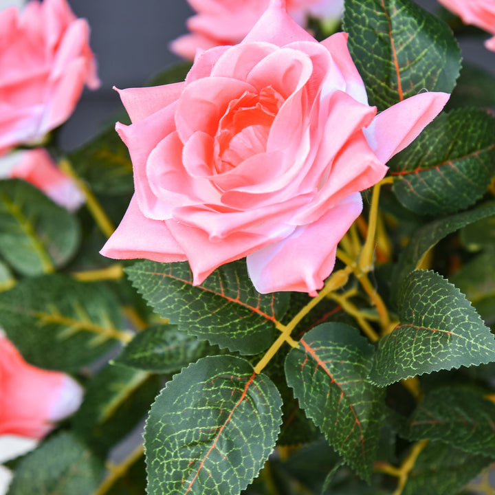 Set of 2 Artificial Plants Pink Rose Floral in Pot