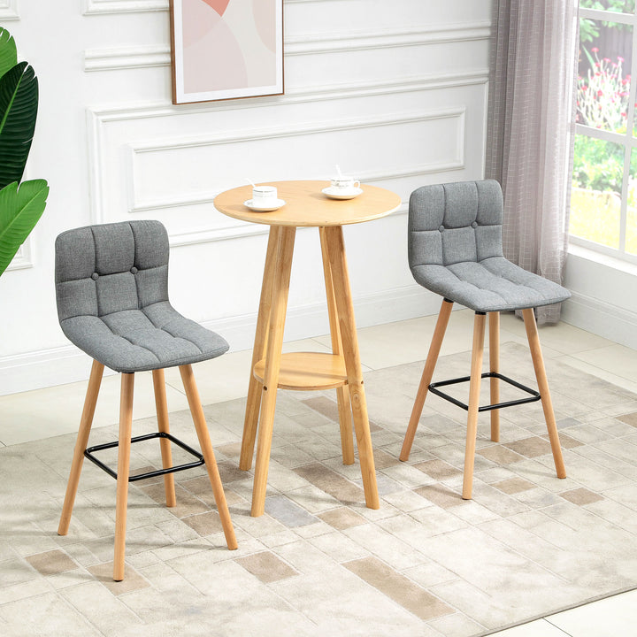 Bar Chair Set of 2 Armless Button-Tufted Counter Height Bar Chairs with Wood Legs & Footrest