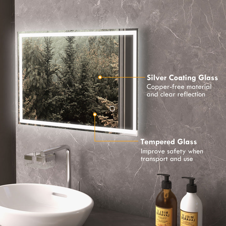 HOMCOM 70 x 50cm LED Bathroom Mirror with Lights, Dimmable Makeup Mirror, Vanity Mirror with 3 Colour, Smart Touch, Anti-Fog