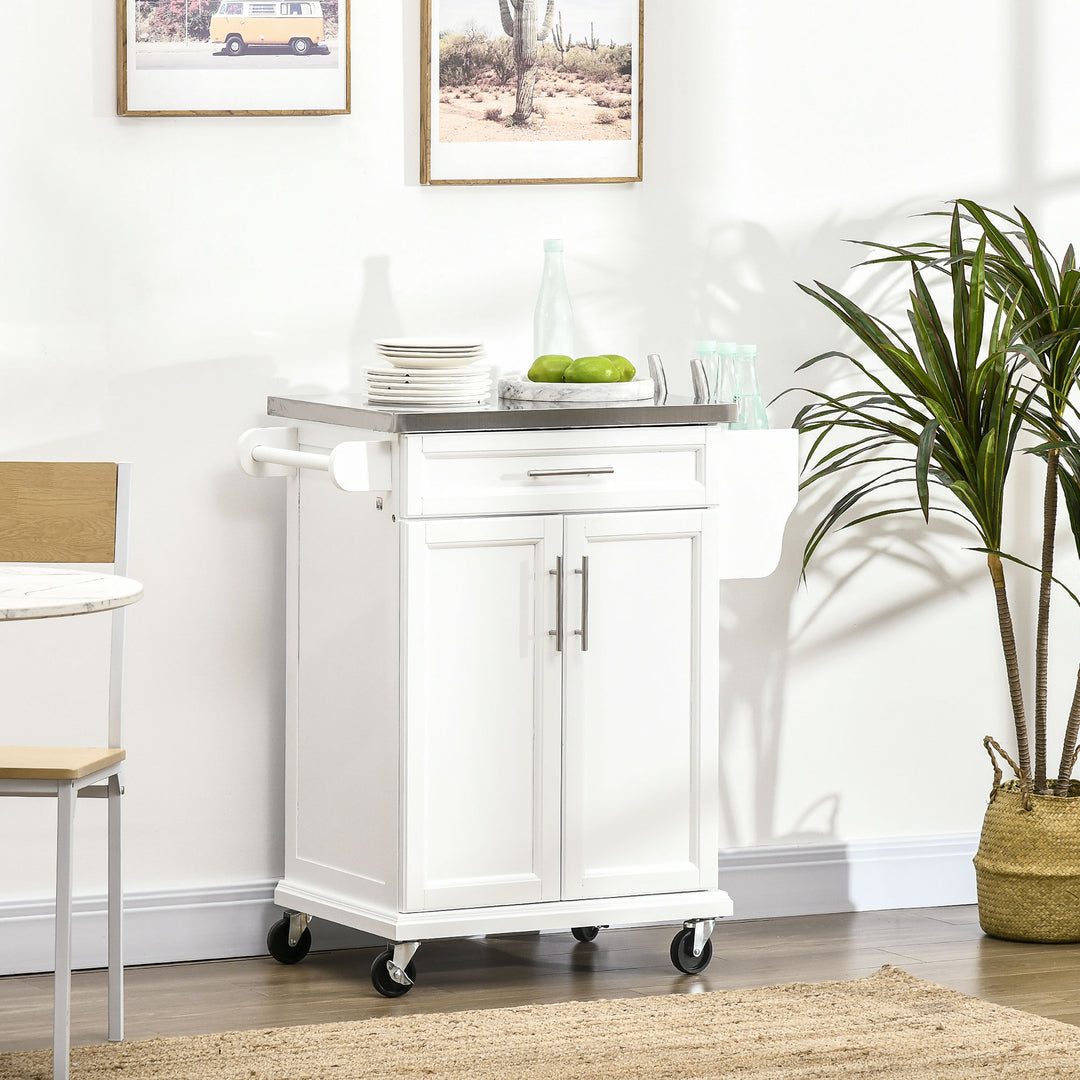 White Wooden Freestanding Kitchen Island on Wheels