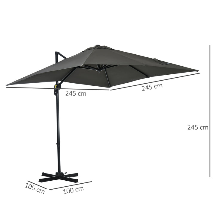 2.5 x 2.5m Patio Offset Parasol Cantilever Umbrella Sun Shade Canopy Shelter 360° Rotation with Crank Handle and Cross Base