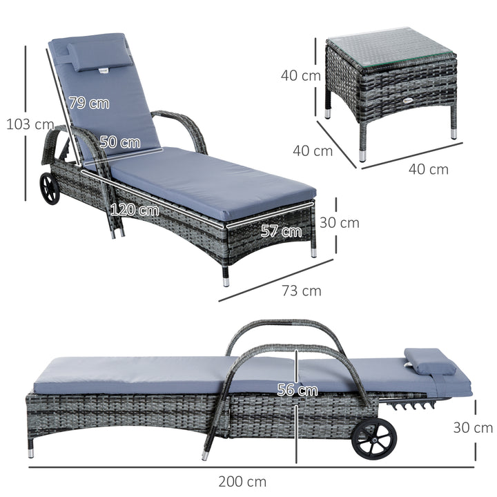 3 Pieces Rattan Sun Loungers