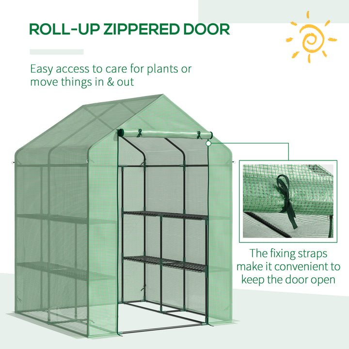 Lean-to Greenhouse with Shelving: Removable Cover Steeple Polytunnel for Nurturing Plants