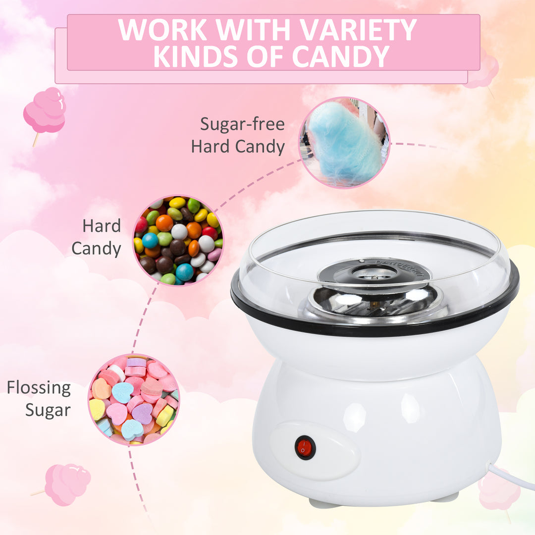 450W Electric Candyfloss Machine Kit Non-Stick Plates Fairground Fun Children Adult Party Gift Home Sweet Metal Body w/ Accessories White