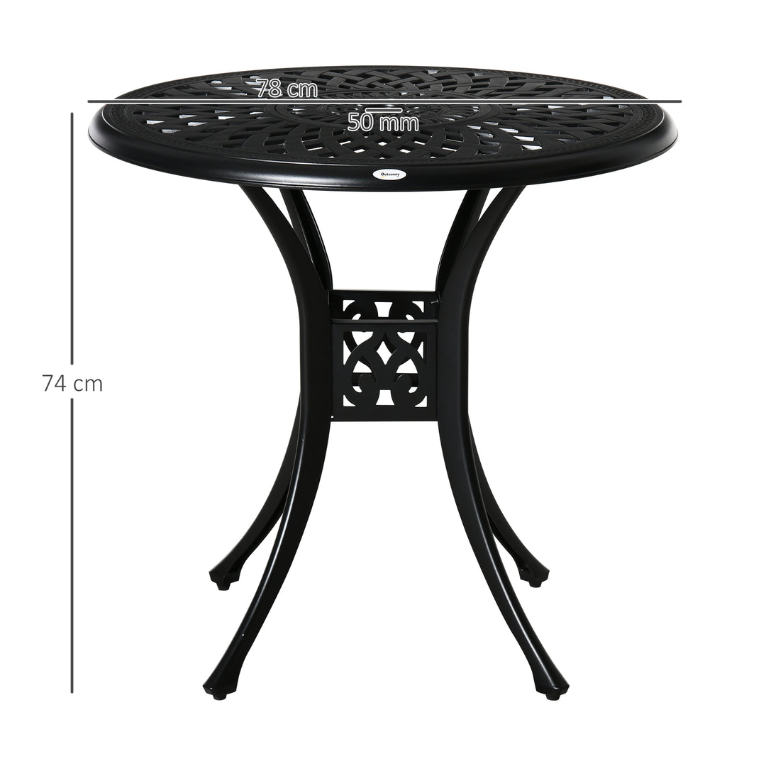 78cm Round Garden Dining Table Bistro Set with Parasol Hole Antique Cast Aluminium Outdoor Table