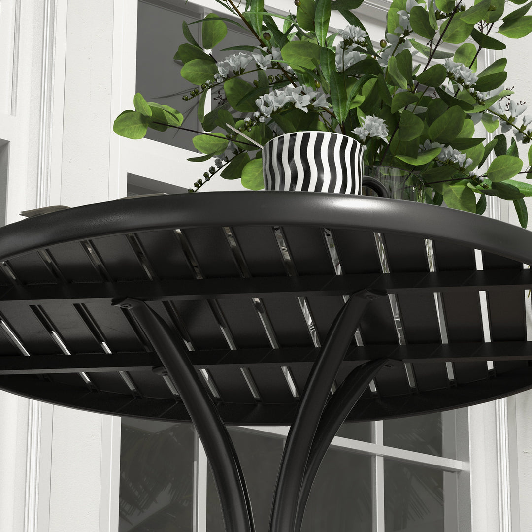 Garden Side Table: 66cm Round Patio Accent with Metal Frame & Slatted Top