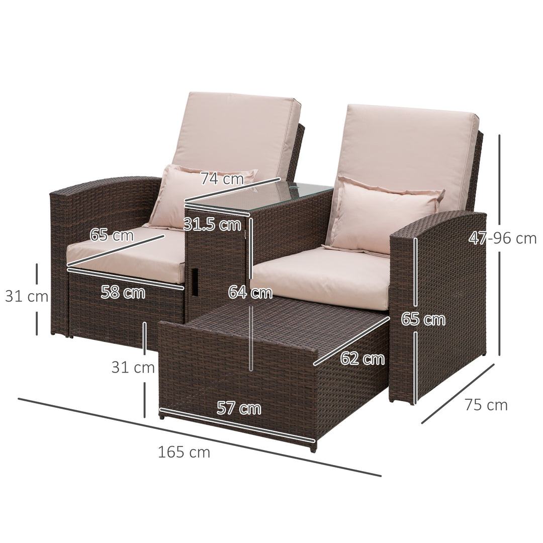 Outdoor Garden Rattan Companion Sofa Chair & Stool Lounger Recliner Love Sunbed Daybed Patio Wicker Weave Furniture Set Brown