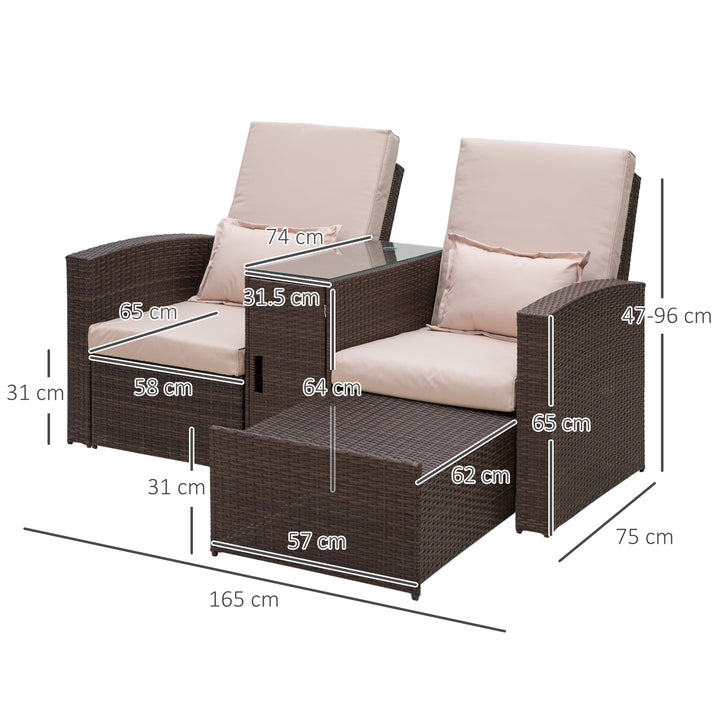 Outdoor Garden Rattan Companion Sofa Chair & Stool Lounger Recliner Love Sunbed Daybed Patio Wicker Weave Furniture Set Brown