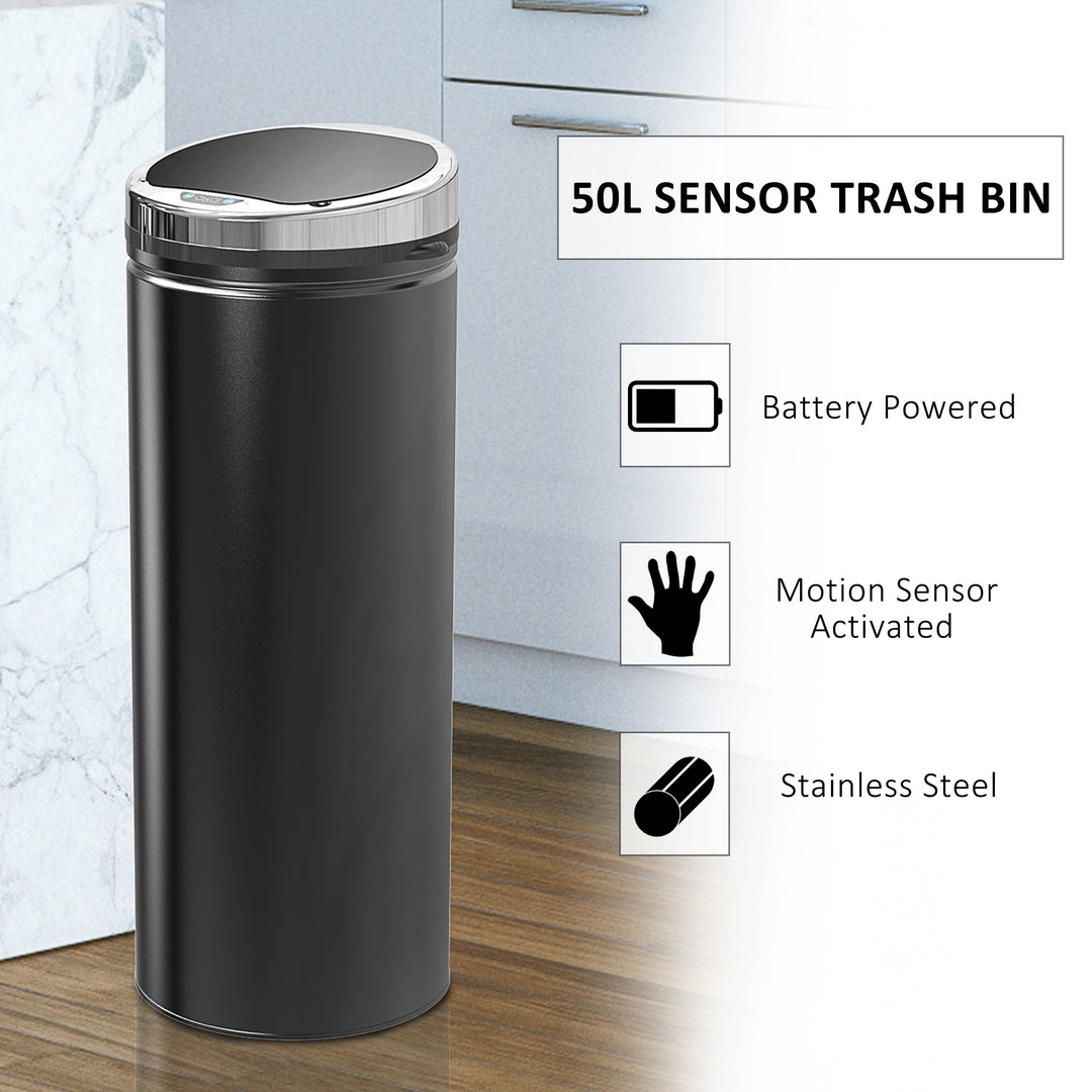 50L Stainless Steel Sensor Trash Can W/ Bucket-Black