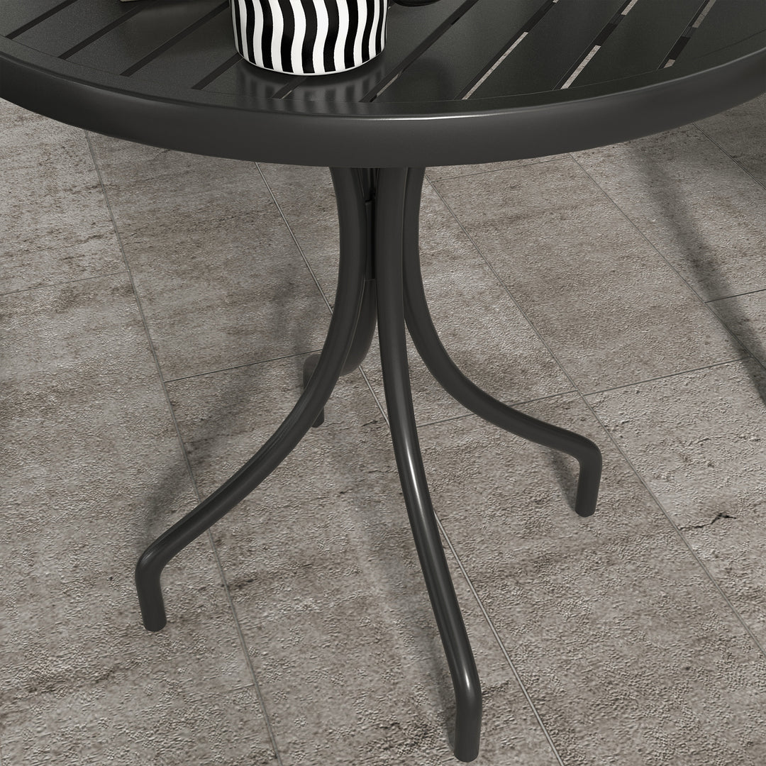 Garden Side Table: 66cm Round Patio Accent with Metal Frame & Slatted Top