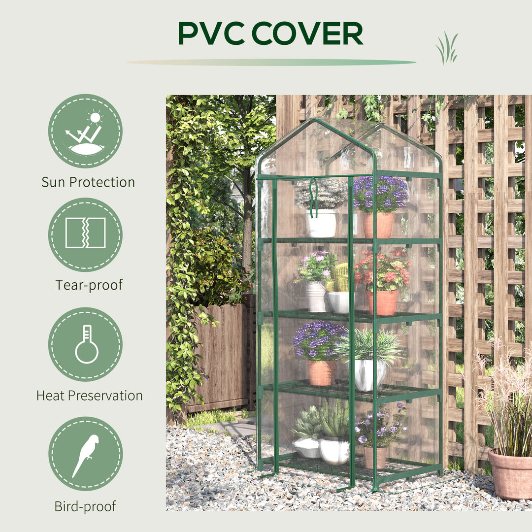 4 Tiers Mini Portable Greenhouse Plant Grow Shed Metal Frame Transparent Clear Cover 160H x 70L x 50Wcm