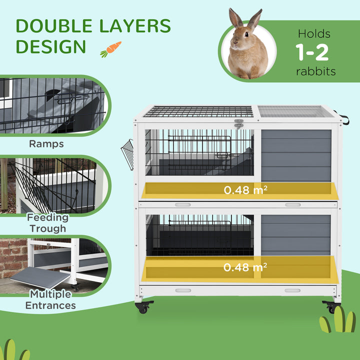 Double Deckers Guinea Pig Cage Rabbit Hutch Indoor with Feeding Trough