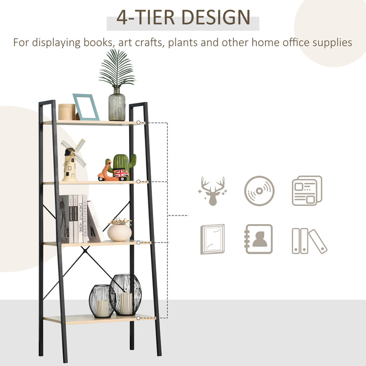 HOMCOM 4-Tier Vintage Ladder Shelf, Black & Natural