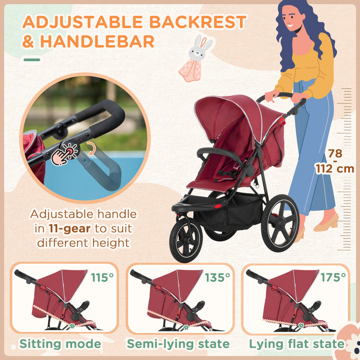 Foldable Tri-Wheeler Pushchair with Sun Canopy and Storage Basket