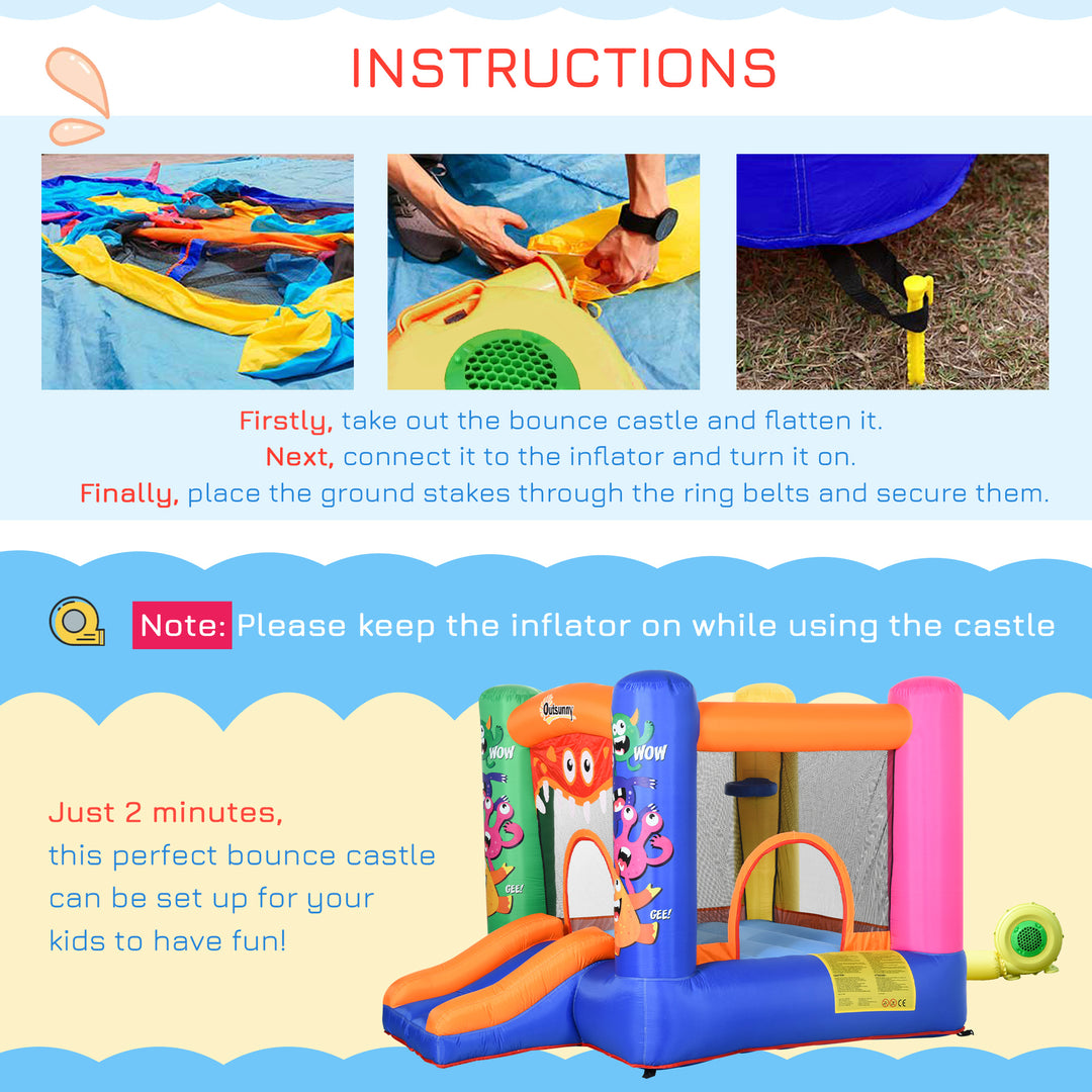 Kids Bounce Castle House Inflatable Trampoline Slide Basket w/ Blower for Kids Age 3-8 2.5 x 1.8 x 1.75m Multi-color