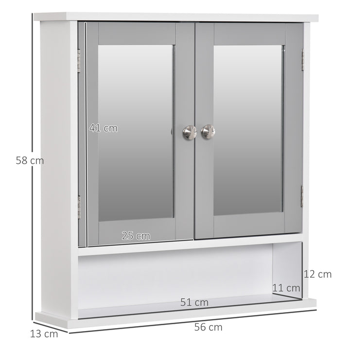 Kleankin Wall Mounted Bathroom Cabinet with Double Mirrored Doors