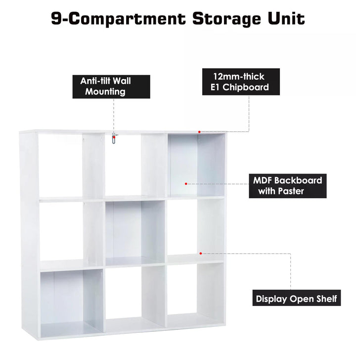 Wooden Cabinet Freestanding Open Cabinet with 9 Cubes