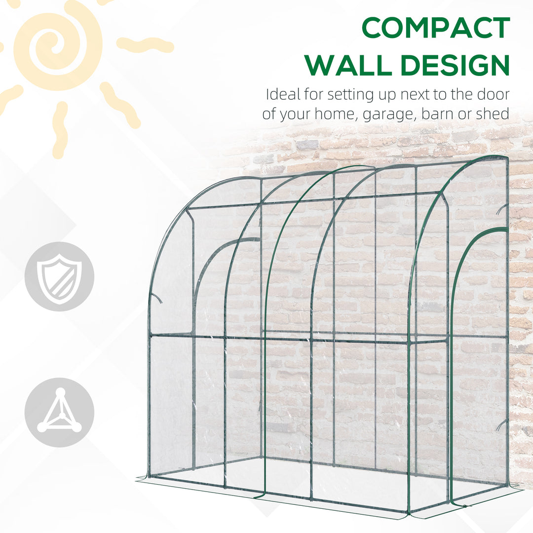 Outdoor Walk-In Lean to Wall Tunnel Greenhouse with Zippered Roll Up Door PVC Cover Sloping Top