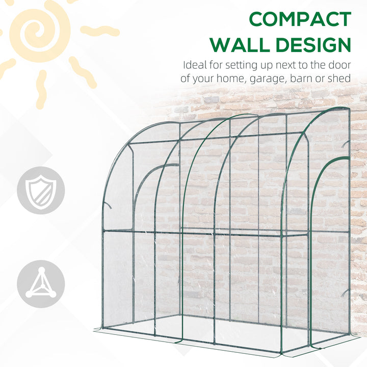 Outdoor Walk-In Lean to Wall Tunnel Greenhouse with Zippered Roll Up Door PVC Cover Sloping Top