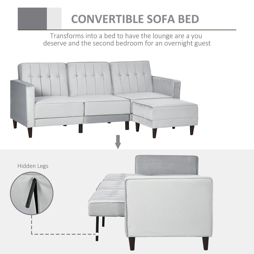 L Shape Sofa Bed Set with 3-Seater Sofa and Footstool