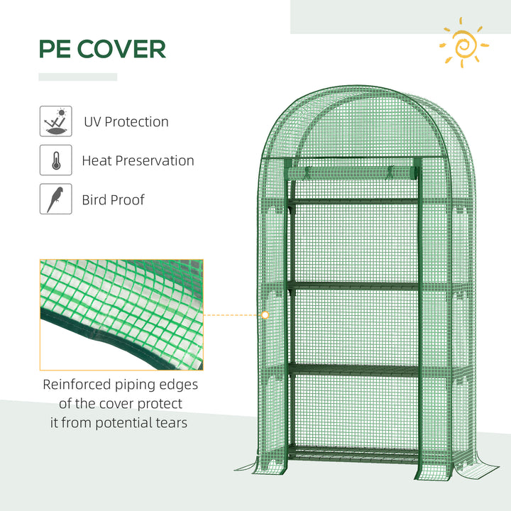 Compact Mini Greenhouse Outdoor with Storage Shelf and Roll-Up Zippered Door