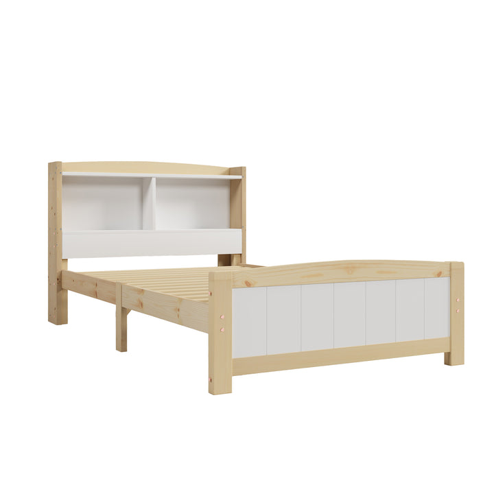 Solid Wooden Single Bed Frame with Storage Headboard