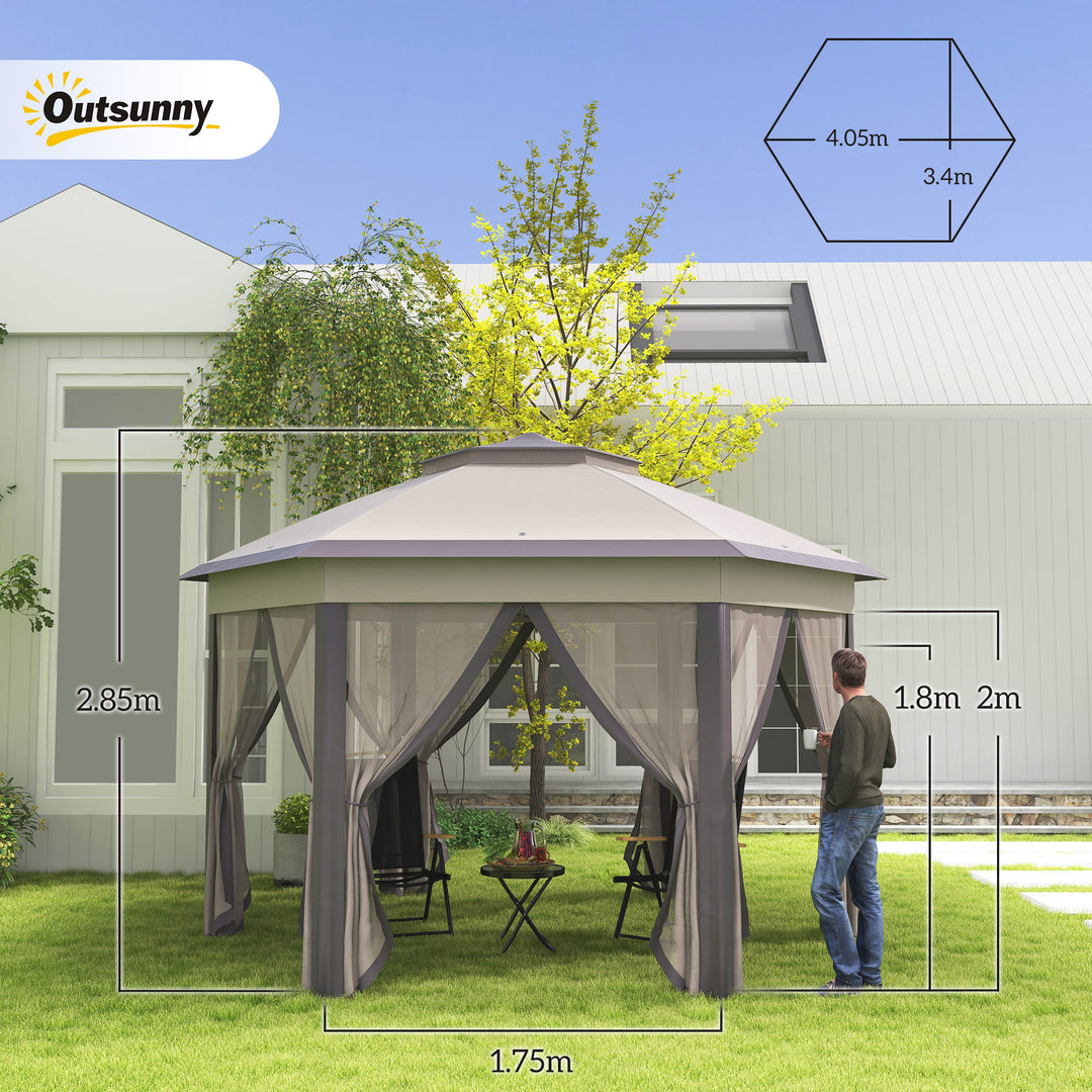 Hexagon Patio Gazebo Pop Up Gazebo Outdoor Double Roof Instant Shelter with Netting