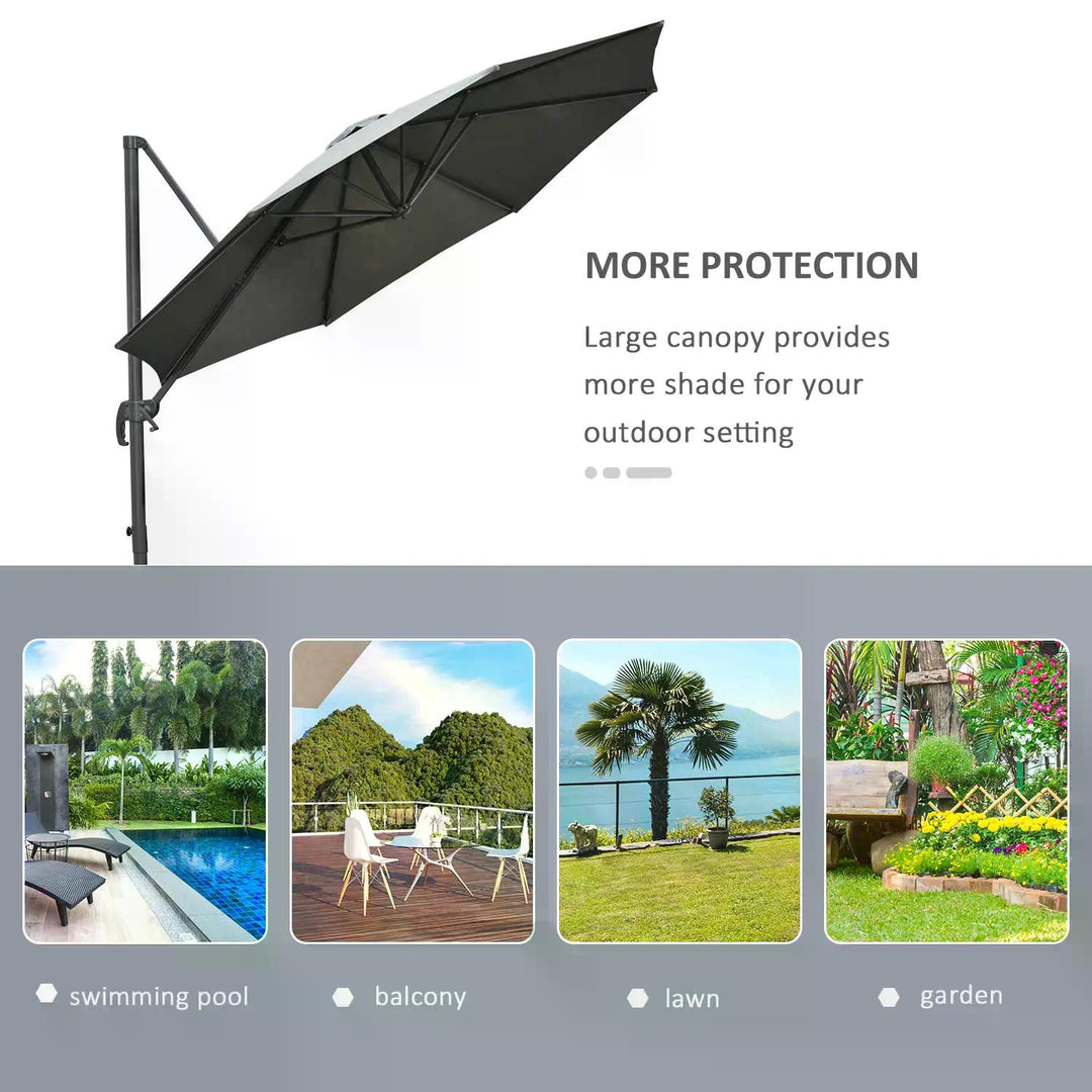 Waterproof 3(m) Patio Offset Parasol Roma Umbrella Cantilever Hanging Sun Shade Canopy Shelter 360° Rotation w/ Cross Base