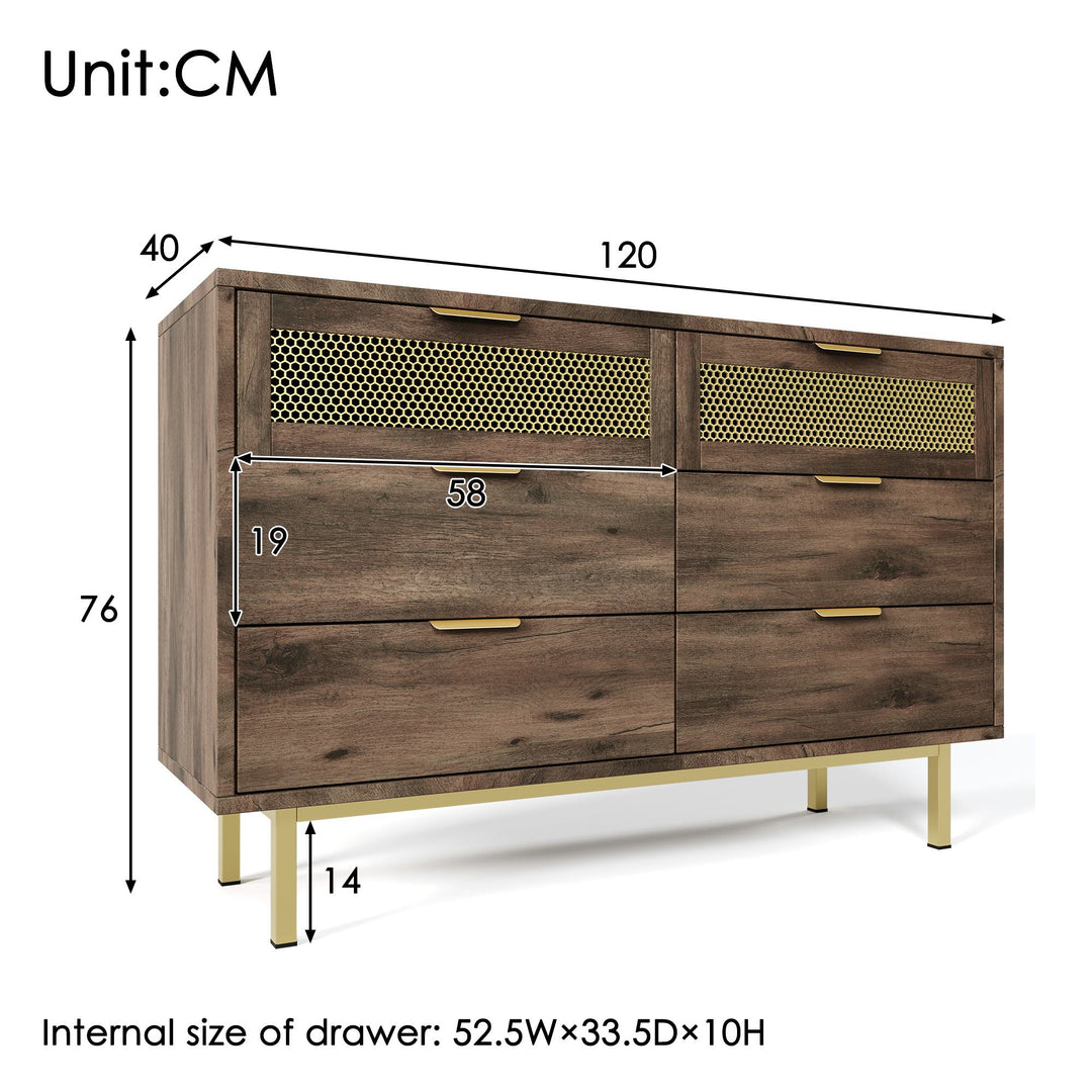 Sideboard Storage Cabinet Dresser with 6 Drawers and Metal Handles