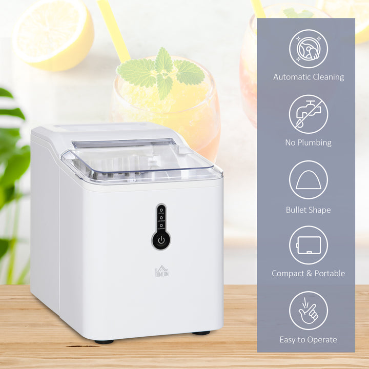 12kg Ice Maker Machine Counter Top Cube Home Drink Equipment 1.5L Self Clean Function w/ Basket Freestanding Kitchen Office Dining-White