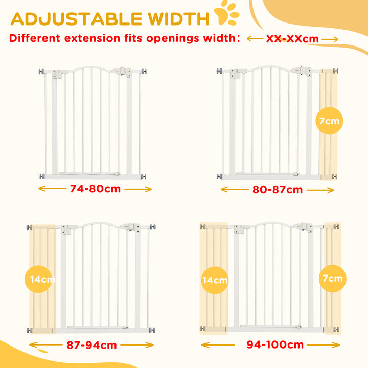 Metal 74-100cm Adjustable Pet Gate Safety Barrier w/ Auto-Close Door White