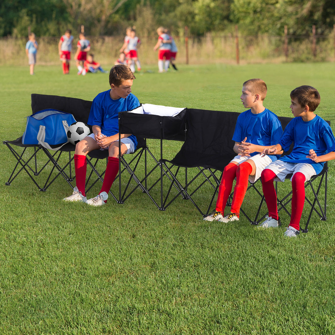 6-Seater Folding Steel Camping Bench w/ Cooler Bag Black