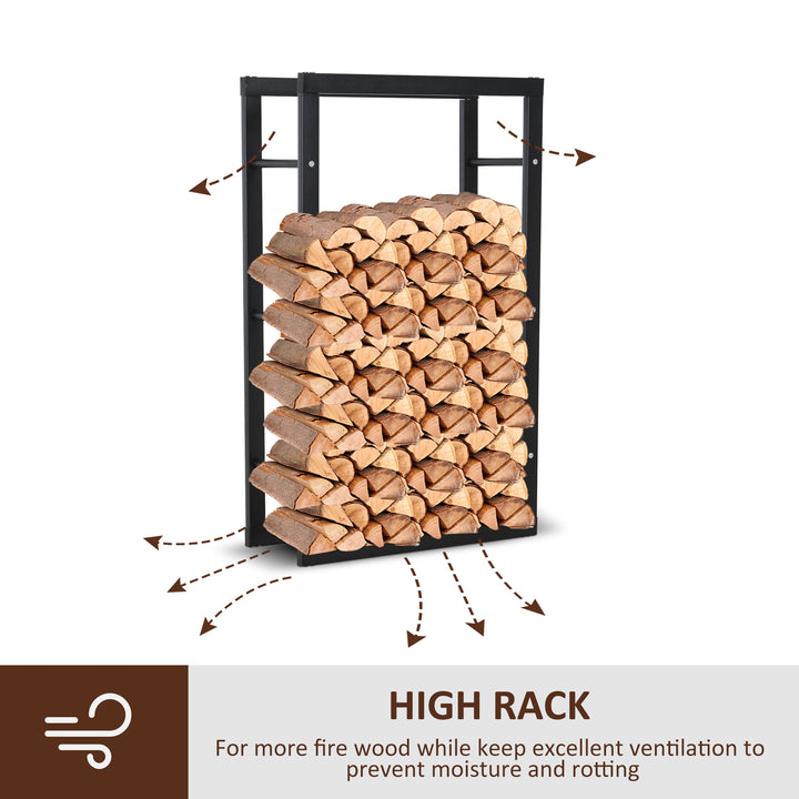 Metal Firewood Log Holder Tall Firewood Rack Indoor Outdoor Fireplace Wood Storage Shelf with Rust-Resistant